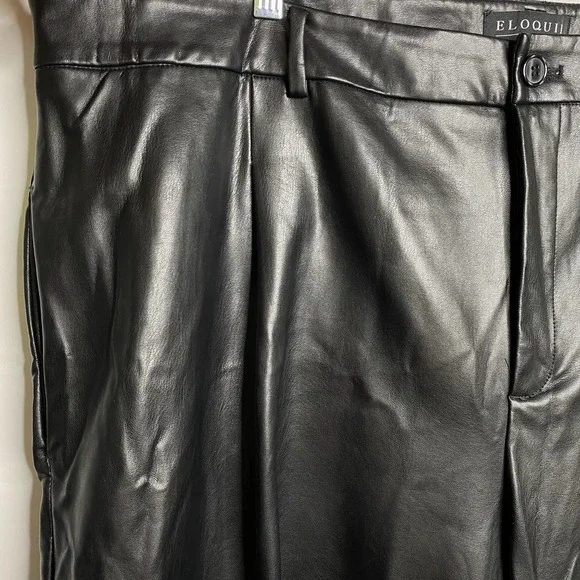 Eloquii Size 26 Pleat Front Faux Leather Ankle Pant Black Pockets No Belt - Picture 5 of 9